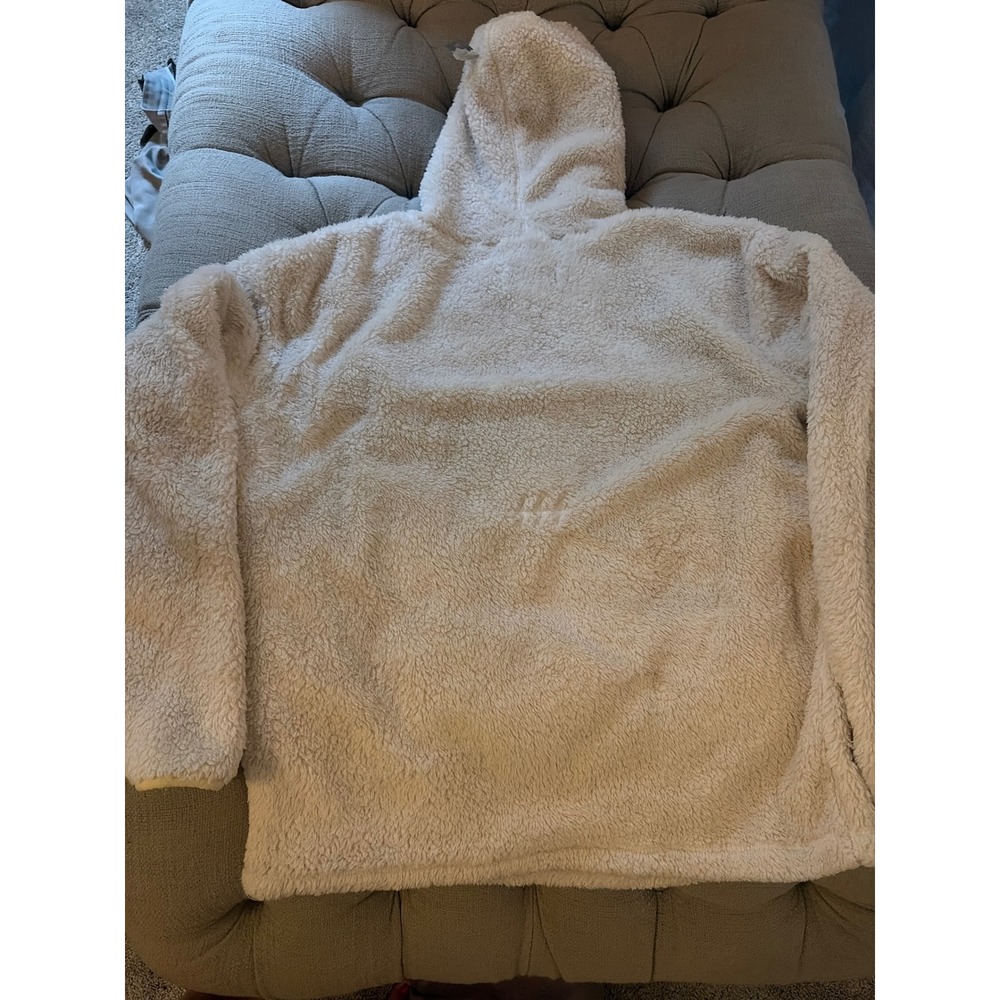 Seek Discomfort Sherpa Fleece Hoodie Cream Soft & Fuzzy Pullover Medium gorpcore